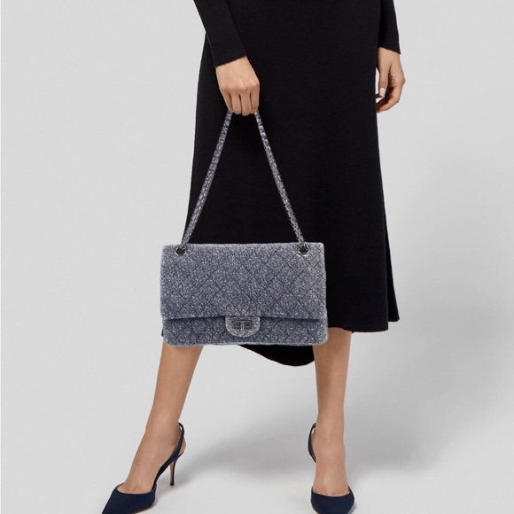 Chanel Black Reissue 2.55 Classic Double Flap Bag 226 Denim Blue Tweed - Picture 4 of 10